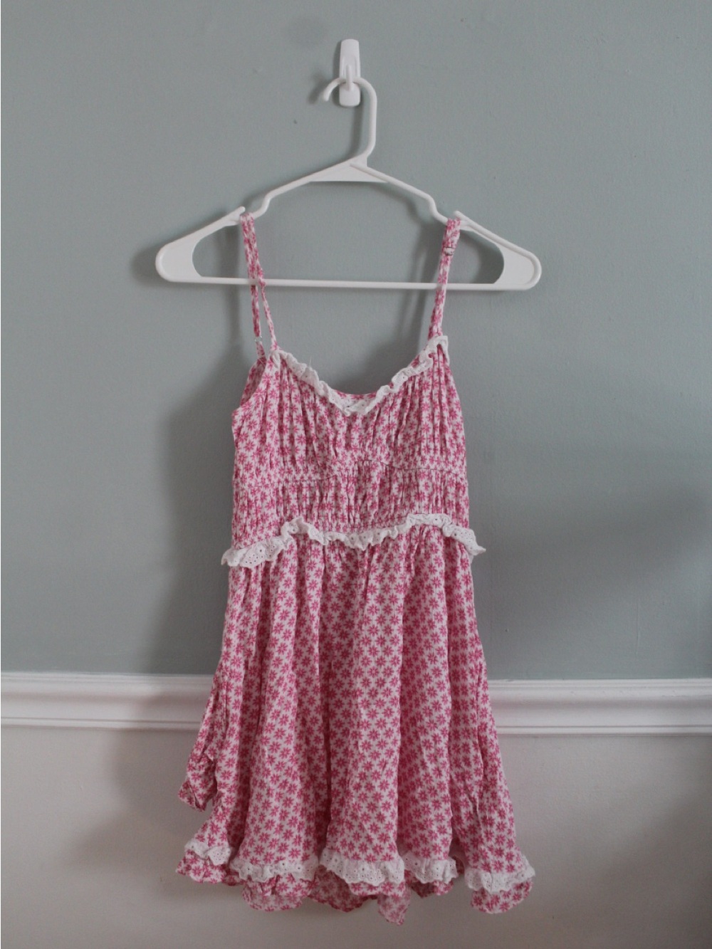 Sky To Moon Pink Floral Mini Dress with Lace Trim